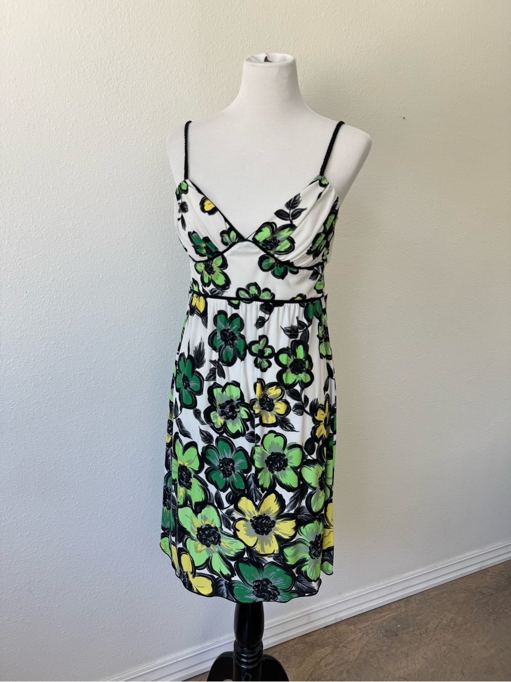 Y2K Floral Spaghetti-Strap Floral Sundress in Green & Yellow